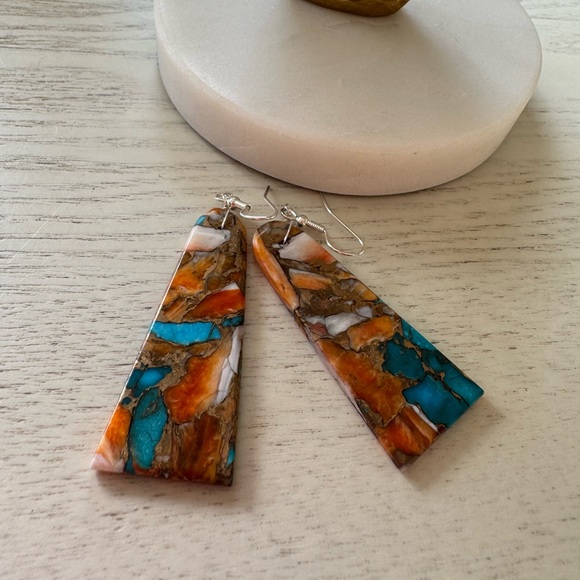 SPINY OASTER w/ inclusions SLABS DANGLE EARRINGS STERLING SILVER HOOK STYLE